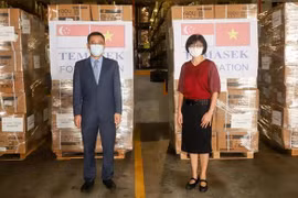 越南驻新加坡大使馆接收淡马锡基金会援越的首批抗疫物资