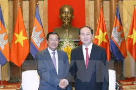 国家主席陈大光会见柬埔寨首相洪森。（图片来源：越通社）