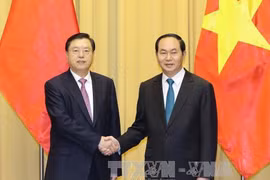 越南国家主席陈大光与中国全国人大常委会委员长张德江（图片来源：越通社）