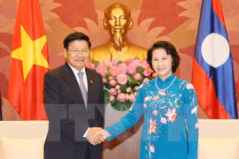 越南国会主席阮氏金银会见老挝总理通论·西苏里