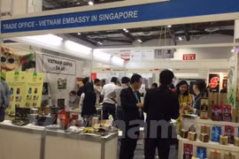 国际咖啡和茶展览会上的越南咖啡展位。