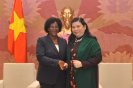 越南国会副主席丛氏放与莫桑比克议会国际关系、社区与合作委员会主任伊内斯·马丁内斯 （图片来源：越通社）