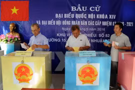 胡志明市选民参加选举投票