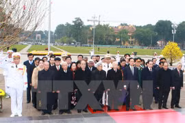 越南党和国家领导人拜谒胡志明主席陵墓 （图片来源：越通社）