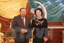 越南国会主席阮氏金银拜会老挝人革党总书记、国家主席本扬•沃拉吉