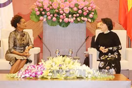 越南国会主席阮氏金银会见法语国家组织秘书长米夏埃尔·让（图片来源：越通社）