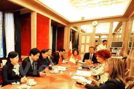 越南国会副主席丛氏放与意大利参议院副议长瓦莱里娅•费代利举行会谈（图片来源：越通社）
