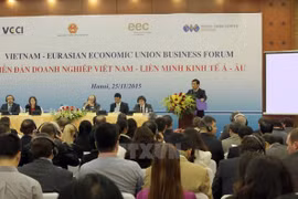 附图：于2015年11月举行的越南欧亚经济联盟企业论坛（图片来源：越通社）