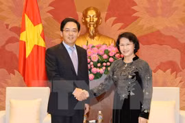 越南国会主席阮氏金银接见中国驻越大使洪小勇(图片来源：越通社）