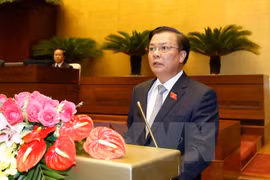 越南财政部部长丁进勇阐述报告（图片来源：越通社）