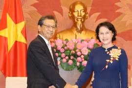 越南国会主席阮氏金银会见前来辞行拜会的日本驻越大使大岛浩（图片来源：越通社）