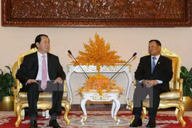 越南国家主席陈大光会见柬埔寨参议院议长赛宗（图片来源：越通社）