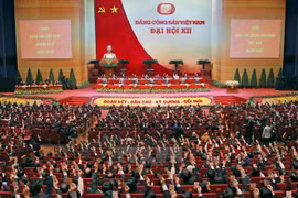 各位代表表决通过越共十二大决议（图片来源：越通社）