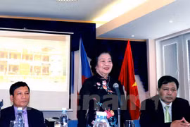 张美华女士在各场会议上发表讲话（图片来源：越通社）