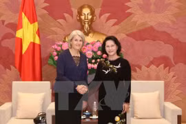 越南国会主席阮氏金银与丹麦驻越大使夏洛特·劳尔森（图片来源：越通社）