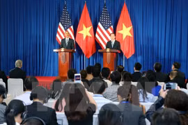 越南国家主席陈大光与美国总统奥巴马举行联合记者会（图片来源：​越通社）