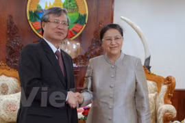 老挝国会主席巴妮·雅陶都亲切会见了越共中央检查委员会主任陈国旺