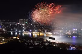 胡志明市燃放烟花庆祝国家统一49周年