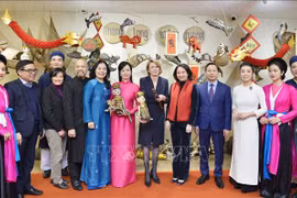 越南国家主席夫人和德国总统夫人一起观看水上木游戏