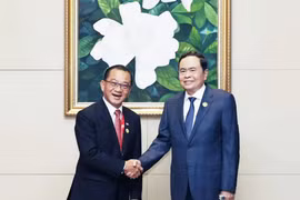 越南国会主席陈青敏和新加坡国会议长谢建平。图自越通社