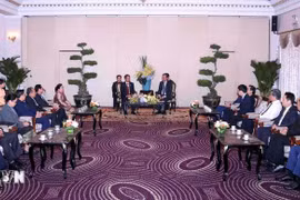 胡志明市市委副书记、人民委员会主席潘文买会见老挝各地方领导代表团。图自越通社