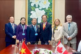 越南与加拿大两国代表团合影。图自越通社
