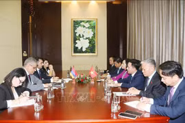 越南国会副主席阮氏清会见亚美尼亚国民会议副主席哈科布·阿尔沙江。图自越通社