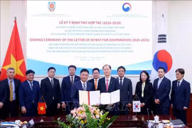 双方签署越南司法部与韩国政府立法部之间关于建立越南法律信息系统的合作意向书。图自越通社