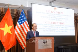 越南驻美国大使阮国勇在仪式上发表讲话。图自越通社