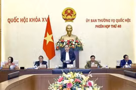 越南国会主席陈青敏在闭幕式上讲话。图自越通社