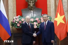越南国家主席苏林和俄罗斯总统普京。图自越通社