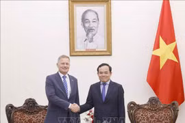 越南政府副总理陈流光会见乐高集团首席运营官卡斯滕·拉斯穆森。图自越通社