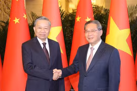 越共中央总书记、国家主席苏林与中国国务院总理李强。图自越通社