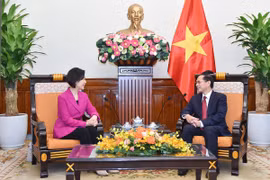 越南政府副总理兼外交部长裴青山与韩国中小企业和创业企业部部长吴永洙。图自越通社