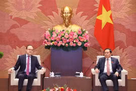 越南国会主席陈青敏会见俄罗斯驻越南大使根纳季·别兹杰特科。图自越通社