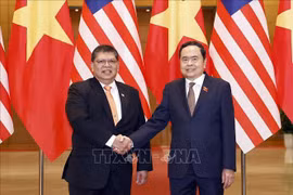 越南国会主席陈青敏（右）与马来西亚国会下议院议长佐哈里·阿卜杜勒。图自越通社