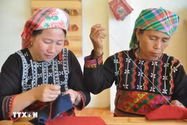 每个民族都有自己的织锦技艺，服饰上的图案、颜色和装饰各不相同。图自越通社