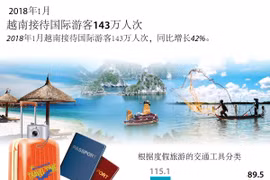 图表新闻： 2018年1月越南接待国际游客143万人次 