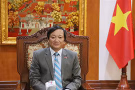 越南驻老挝特命全权大使阮伯雄接受越通社记者的采访。图自越通社