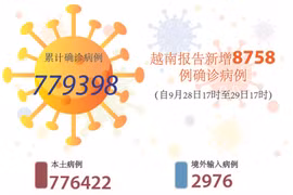 图表新闻：越南报告新增8758例确诊病例 累计死亡病例超1.9万例