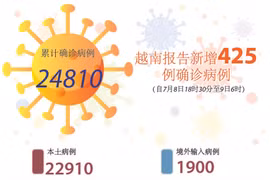 图表新闻：越南报告新增425例确诊病例