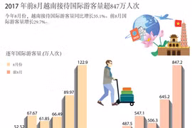 2017 年前8月越南接待国际游客量超847万人次