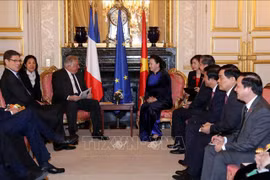 越南国会主席阮氏金银与法国参议院议长拉尔歇就许多问题交换看法