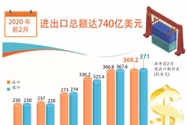 图表新闻：2020年前2个月越南货物进出口总额约达740亿美元
