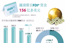 图表新闻：越南上半年引进的外资总额达156.7亿美元