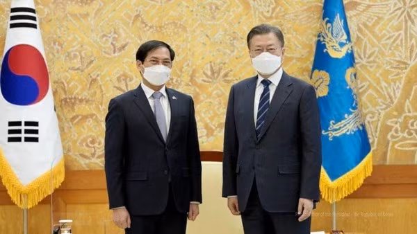 越南外交部长裴青山会见韩国总统文在寅 ảnh 1