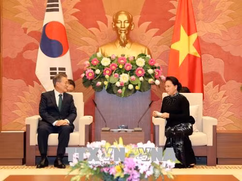 越南国会主席阮氏金银会见韩国总统文在寅 ảnh 2