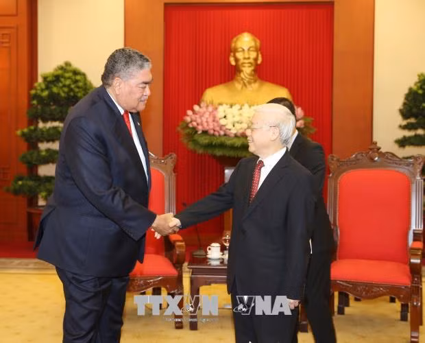 越共中央总书记阮富仲会见多米尼加左派团结运动党秘书长米格尔·梅希亚 ảnh 2