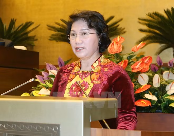 越南国会主席阮氏金银抵达万象 开始对老挝进行正式友好访问 ảnh 1