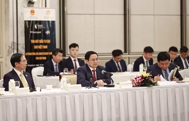 越南政府总理范明政与新加坡和各国大型投资资金代表共进工作午餐 ảnh 1
